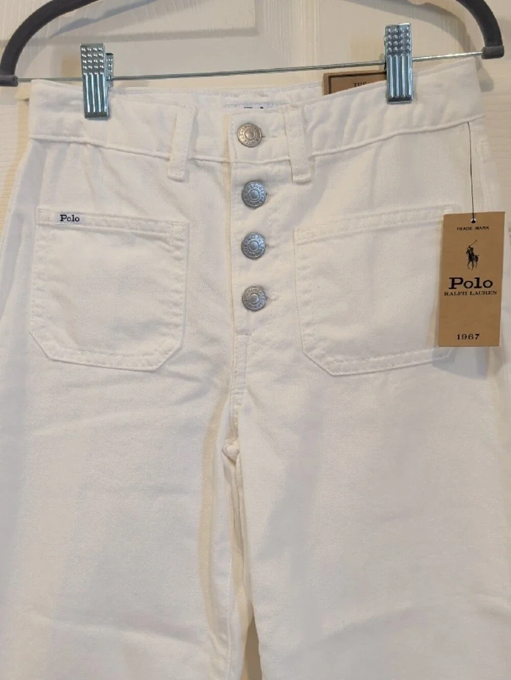 Polo Ralph Lauren White High-Rise Button Front Wide Leg Cropped Jeans NWT